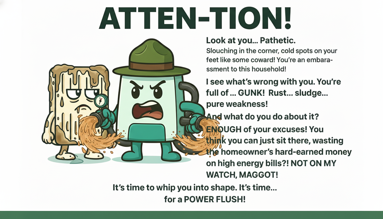 Drill Sergeant motivating dirty heating system